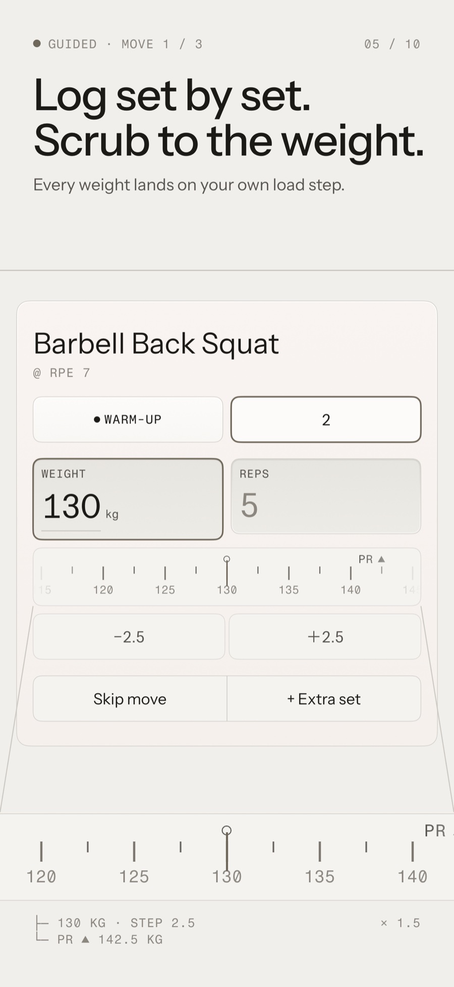 Tuwa: Log set by set, scrub to the weight · v1.7.4 App Store screen